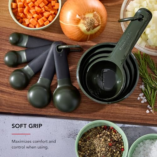 KitchenAid Plastic Measuring Cups and Spoon Set, Set of 9, /4, 1/2, 1/3, and 1 cup sizes, and 1 tbsp, 1/2 tbsp, 1 tsp, 1/2 tsp and 1/4 tsp, Evergreen - color: Evergreen