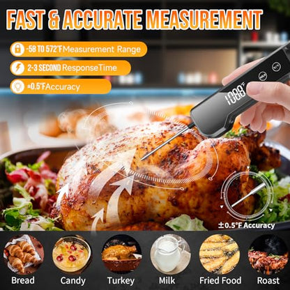 Digital Meat Thermometer with ±0.5℉ Precision, Fast Reading Waterproof Food Thermometer for Grilling and Cooking, Easy to Use, LCD Display, Kitchen Gadgets BBQ Accessories