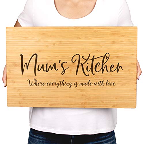 Andaz Press Large Bamboo Wood Cutting Board Gift, 17.75 x 11-inch, Mum's Kitchen Where Everything is Made With Love, 1-Pack, Engraved Serving Chopping Board Christmas Birthday Chef Kitchen Ideas - color: Mum