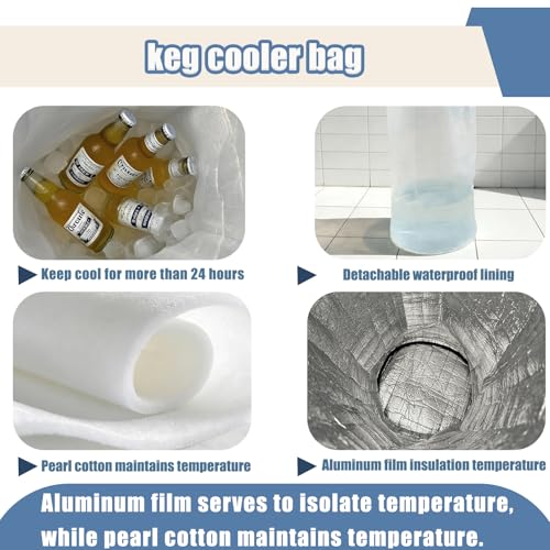 Keg Cooler Bag, 5 Gallon Insulated Home Brewing Fermentation Cooler, Waterproof Beer Keg, Corny Brew (27" Hx13 D, 2 Handles Shoulder Strap)