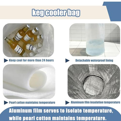 Keg Cooler Bag, 5 Gallon Insulated Home Brewing Fermentation Cooler, Waterproof Beer Keg, Corny Brew (27" Hx13 D, 2 Handles Shoulder Strap)