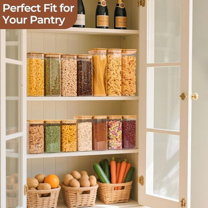 ComSaf 1.9 Qt Glass Storage Containers with Lids, Glass Jars with Lids, Clear Food Storage Jar, Square Canister Set of 3, Pantry Organizers and Storage for Flour Rice Pasta Tea Coffee Bean - size: 1.9Qt*3