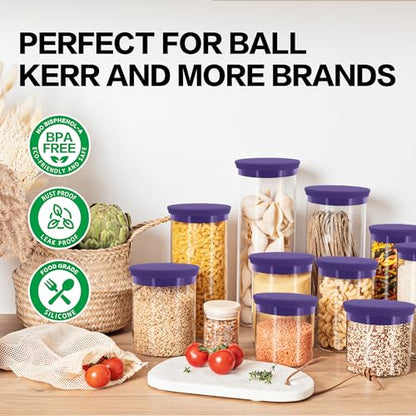 Wide Mouth Mason Jar Lids - Large Mouth Canning Lids Fit for All Wide Mouth Mason Jars,Food Grade Silicone Mason Jar Caps,Dishwasher Safe,Leak Proof Reusable Lids,5 Pack - color: Violet-5 Pack