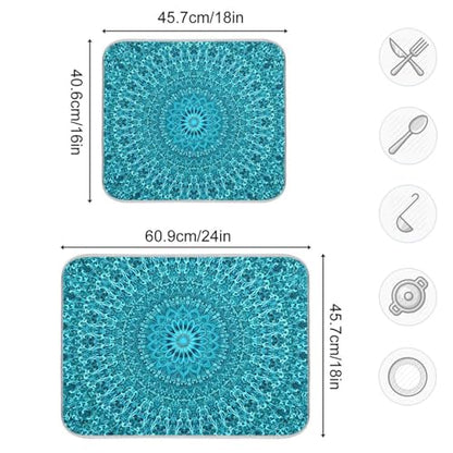 Super Absorbent Dish Drying Mat Microfiber Fast-Drying Dish Mat 16" x 18" Kitchen Dish Drying Pad Mandala Turquoise Teal Blue Green - color: Mandala Turquoise Teal Blue Green, size: 16" x 18"
