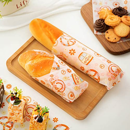 100 Pcs Hippie Wax Paper Sheets - Food Sandwich Wrap Paper Deli Wraps, Waterproof Oil-proof Picnic Basket Liners with Flower Pattern - color: Hippie