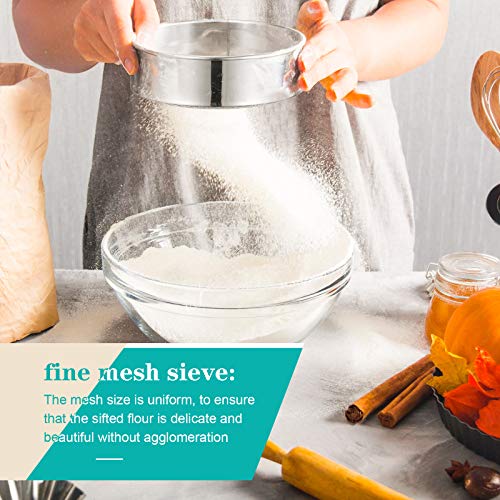 Patelai 3 Pcs Stainless Steel Round Flour Sifter Sieve Fine Mesh for Bake Decorate Cakes, Pies, Pastries, Cupcakes (6 Inch and 8 Inch 60 Mesh,7 Inch 40 Mesh) - size: 6 Inch and 8 Inch 60 Mesh,7 Inch 40 Mesh