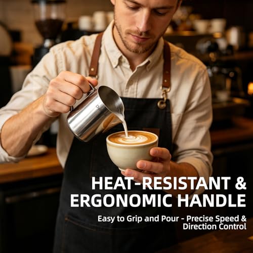 Milk Frothing Pitcher Set, Dailyart 12oz/350ml and 20oz/600ml Milk Frother Cup 304 Stainless Steel, Dripless Spout&Internal Scale - Barista Milk Steamer Cup Latte Art Tools for Home, Coffee Shops - size: 12 Ounces + 20.3 Ounces