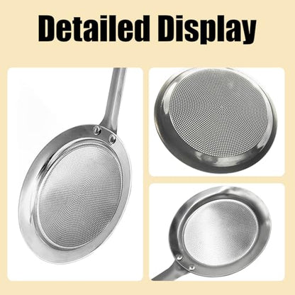 Fine Mesh Stainless Steel Colander Spoon, Sieve Fine Mesh Strainer with Long Handle Stainless Steel Skimmer Spoon Kitchen Gadget for Cooking Oil Filter Skimming Grease and Foam