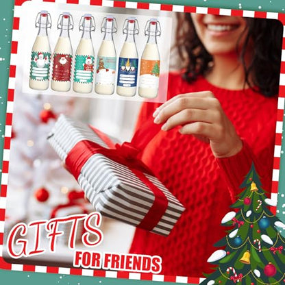 Sieral 6 Set Coquito Bottles 16 oz Christmas Swing Top Glass Bottles Flip Top Brewing Bottle for Vanilla Extract Homemade with Christmas Label Stickers Home Brewing Coquito Beverages Liqueur - color: Christmas