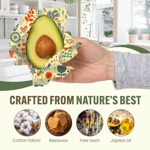 Beeswax Wraps for Food - Reusable & Moldable Bees Wax Covers for Bowls, Fruits, Cheese - Natural Food Storage Alternative to Aluminum Foil & Plastic Wrapping - Small, Medium, Large - 3-Pack
