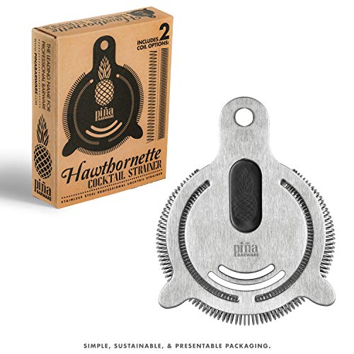 Piña Barware's The Hawthornette - Stainless Steel Commercial Hawthorne Style Cocktail Bar Strainer with Two Coils, Brushed Finish 1 Pack - color: Brushed Finish, 1 Strainer