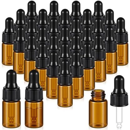 Didaey 200 Pcs 1/2/3/5/10/15 ml Mini Glass Oil Dropper Bottle Bulk, Clear Essential Small Empty Bottles Sample Containers Perfume Liquid Vials with Cap for Traveling (3 ml,Amber) - color: Amber, size: 3 ml