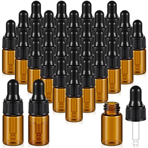 Didaey 200 Pcs 1/2/3/5/10/15 ml Mini Glass Oil Dropper Bottle Bulk, Clear Essential Small Empty Bottles Sample Containers Perfume Liquid Vials with Cap for Traveling (3 ml,Amber) - color: Amber, size: 3 ml