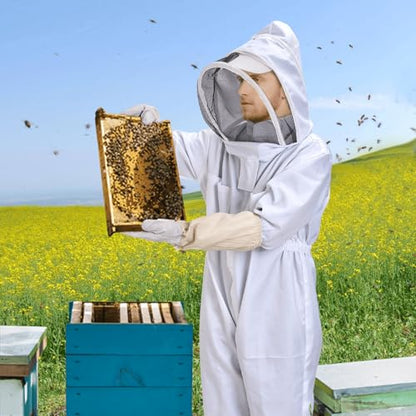 KAGZ Professional Bee Suit with Adjustable Cap and Goatskin Gloves, Full Body Sting Proof Beekeeping Suit for Men and Women, Protective Beekeeper Gear with Ventilated Veil Hood, L - size: Large