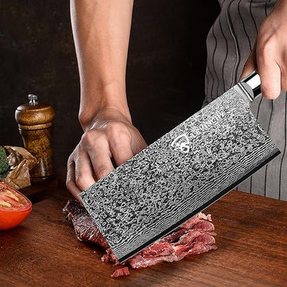 Damascus 8 inch Cleaver Knife, Professional Handmade Damascus Stainless Steel Kitchen Knife, Superb Edge Retention, Stain & Corrosion Resistant, Ergonomic PAKKA Wood Handle - color: 8" Damascus Cleaver Knife
