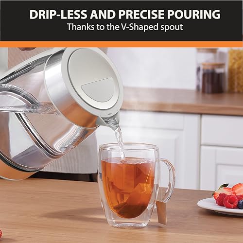 KRUPS Electric Kettle, 1.8-Qt (1.7L) Tea Kettle, 1500W with LED indicator, Hot Water Boiler, Auto Shut-off, Rapid 80-Second Cup Boiling, Safe Boil-dry Protection, Water Heater, Glass Carafe, Grey - style: Glass Kettle