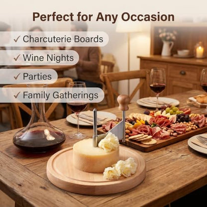 Cheese Curler Wheel - Stainless Steel Cheese Shaver with Sharp Blade & Wood Base,Create Beautiful Rose-Shaped Shavings from Tête de Moine, Hard Cheeses, and Chocolate,Ideal for Restaurants & Home Use