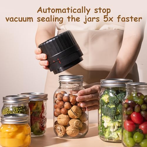 HTPOW Automatic Mason Jar Vacuum Sealer, One-Touch for Food Storage | Canning, pickling, one-touch operation, 1300mAh rechargeable battery, wide & regular mouth jar compatible - color: White