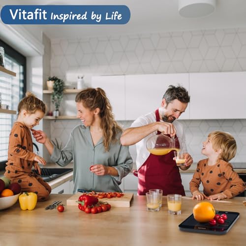 Vitafit 33lb Food Scale, High Accuracy 0.1oz by Our Professional Scale Factory Since 2001, Digital Kitchen Scales Weight Grams and Ounces for Cooking & Baking, 8.5x7.1in Platform, 3 AAA Battery, Black - color: Black Tempered Glass