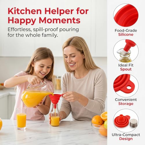 Kitchen Funnel 3 Pack - Food Grade Silicone Collapsible Funnel, Funnels for Kitchen Use Filling Bottles, Daily Cooking, and Water or Powder Transfer. Red - color: 3PCS-Red
