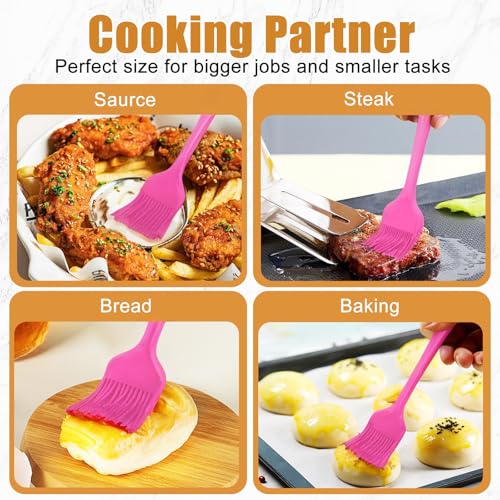 Silicone Basting Brush 2 Pcs Pastry Brush for Oil, BBQ, Grill, Sauce Baking Cooking, Dishwasher Safe (Pink) - color: Pink
