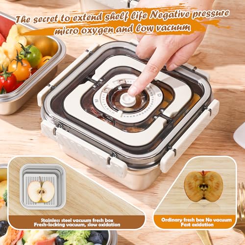 Stainless Steel Vacuum Food Storage Container with Handle- 1250ml/44oz, Large Capacity Leak-Proof Lunch Box with Hand Pump, Freezer & Dishwasher Safe - Portable for Work, Picnics