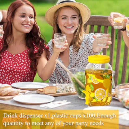 Havawish 2 Pcs 1 Gallon Plastic Beverage Dispenser with Spigot Clear Summer Kitchen Fridge Drink Dispenser for Parties Lemonade Juice Tea Beer Cold Water(Yellow,Circular Column) - color: Yellow, style: Circular Column