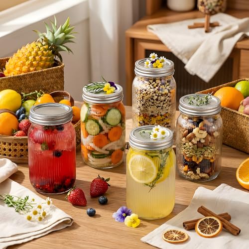Rubtlamp Clear Mason jar 32 oz, 12 Mixed Pack Glass Jars - Wide Mouth Mason Jars with Airtight Lids for Pickling, Fermenting, Food Storage&DIY Crafts, Microwave & Dishwasher Safe - color: Mix-Clear