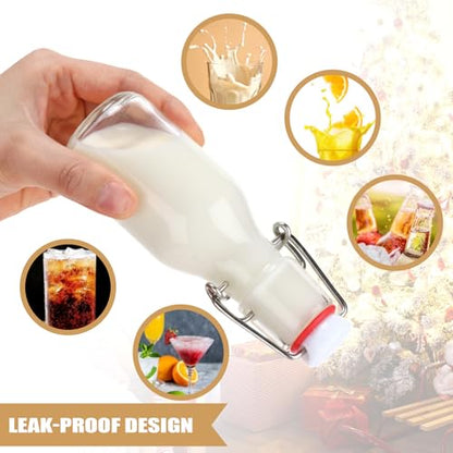 24 Pcs Christmas Coquito Swing Top Glass Bottles 3.4 oz Round Flip Top Brewing Bottles with Pine Needle Stickers for Home Brewing Liqueur DIY Wedding Christmas Gifts Party Favor - size: 3.4 oz