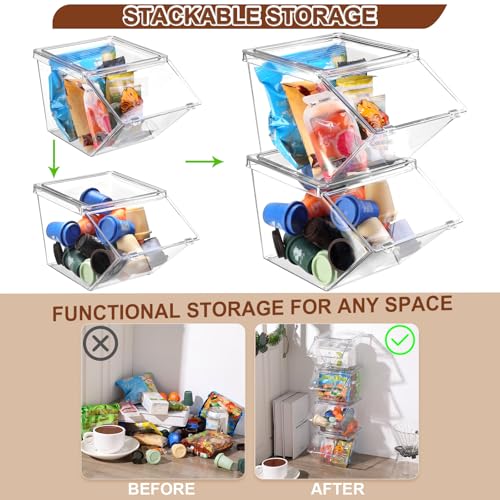 Yerliker 4 Pcs Clear Plastic Storage Bins with Lids Large Stackable Pantry Storage Organizer Bins Kitchen Organization Cabinet Organizers Ideal Containers for Fridge, Kitchen, Cabinets (Clear)