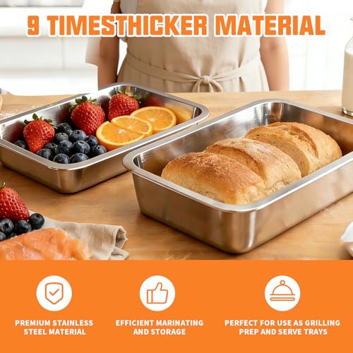 5-Piece Grill Carry System, Thickened Stainless Steel Grill Prep Trays for BBQ and Oven Use with Oil Drain Rack, Marinade Container with Lid, Nested Storage, Grilling Prep and Serve Trays