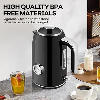 PUKOMC Electric Kettle, 1.7L Stainless Steel Tea Kettle with Temperature Gauge, 1500W Water Boiler with LED Light, BPA-Free, Auto Shut-Off and Boil-Dry Protection (Black) - color: Black