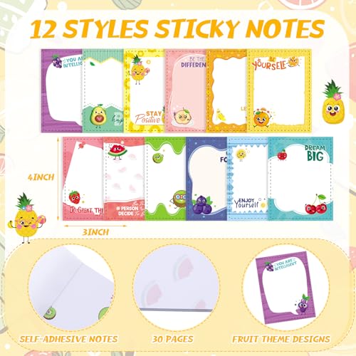 Chiisong 12 Pcs Fun Inspirational Sticky Notes 3 x 4 Inch Motivational Fruit Notepads Cute Post Positive Appreciation Sticky Notes Positive Gifts for Office Nurse Coworkers Supplies - style: Motivational Fruit