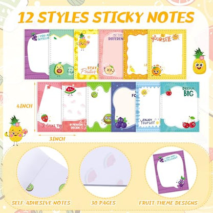 Chiisong 12 Pcs Fun Inspirational Sticky Notes 3 x 4 Inch Motivational Fruit Notepads Cute Post Positive Appreciation Sticky Notes Positive Gifts for Office Nurse Coworkers Supplies - style: Motivational Fruit