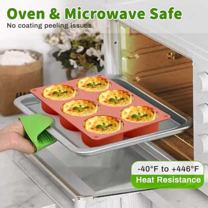 JOERSH 2-PK Silicone Egg Bite Molds Deep 3 Inch Frittata Baking Pans, Non-Stick Round Silicone Molds for Egg Breakfast Sandwich, English Muffin, Cheesecake, Dinner Rolls - color: Deep, 6 Cups
