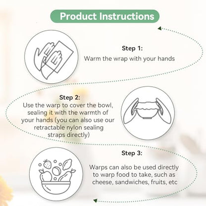 Reusable Beeswax Bowl Covers with Elastic Bands, 3 Sizes Washable Food Wraps for Bread Proofing, Lunch Packing, Cheese, Fruit, Vegetables and Leftovers