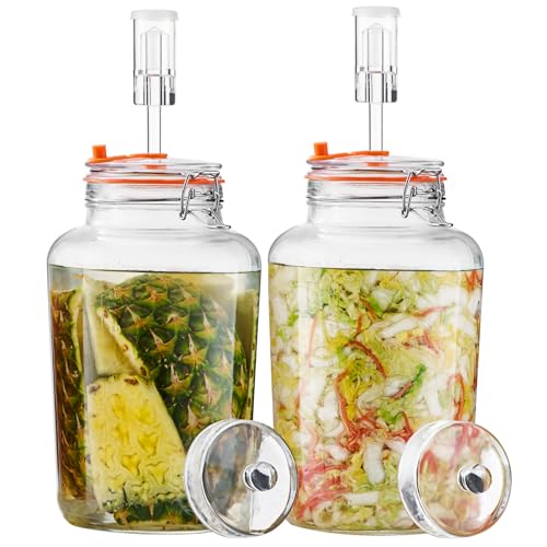 1 Gallon Fermentation Jars with Airlocks & Glass Weights, 2-Pack | Self-Burping Airlocks Vent Gas, Glass Weights Keep Food Below the Brine for Easier, More Consistent Homemade Fermentation