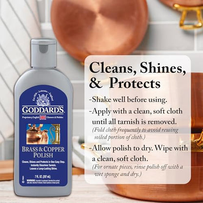 Goddard's Copper & Brass Polish, Copper Cleaner & Brass Cleaner for Long-Lasting Shine, Metal Polish for Pewter, Chrome & More, Metal Polishing Compound (7oz) - size: 7 Fl Oz (Pack of 1)