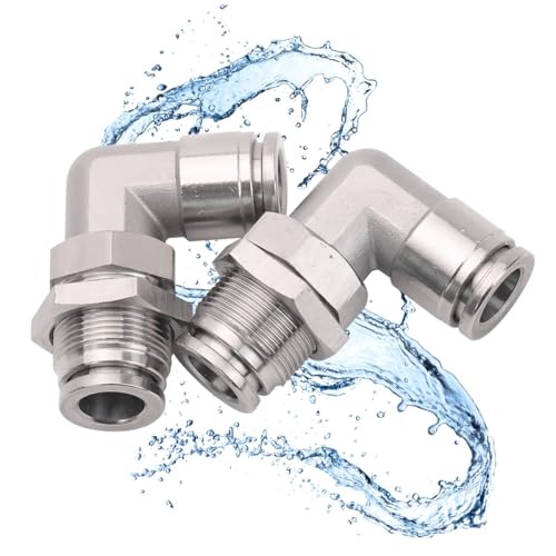 2Pcs 304 Stainless Steel Bulkhead Elbow 3/8" x 3/8" Tube OD Push to Connect Tube Fitting, PLM-3/8 Bulkhead 90 Degree Elbow Pneumatic Quick Connect Air Fitting - size: 3/8" x 3/8"