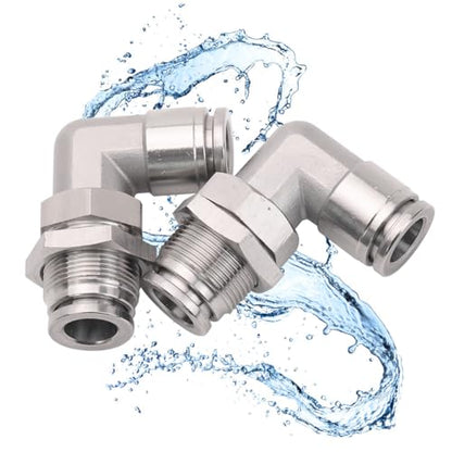 2Pcs 304 Stainless Steel Bulkhead Elbow 3/8" x 3/8" Tube OD Push to Connect Tube Fitting, PLM-3/8 Bulkhead 90 Degree Elbow Pneumatic Quick Connect Air Fitting - size: 3/8" x 3/8"