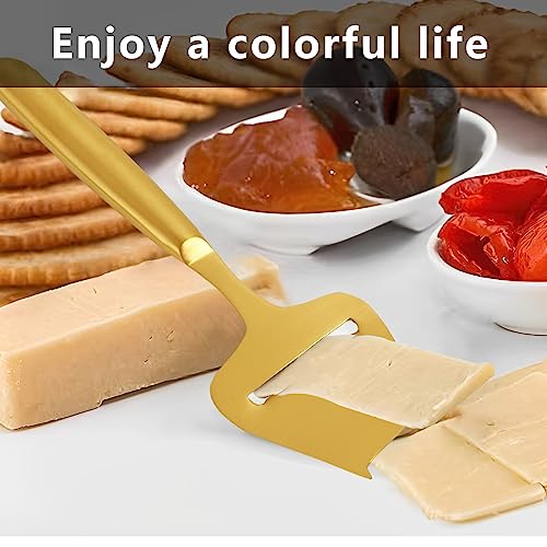 Cheese Slicer Golden Stainless Steel Cheese Cutters for Block Cheese, Cortador de queso, Handheld Plane Cheese Knife for Semi-Hard Cheese, Gold