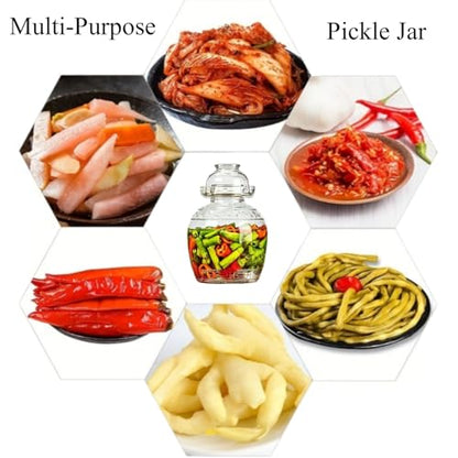 Fermentation Jar, 2.5L Pickle Jar with Water Seal Glass Lid | Food Grade, Clear Glass, Fermentation Kit Fermenter Starter for Making Pickles, Kimchi, Sauerkraut, Kombucha - size: 2.5 l Water Seal
