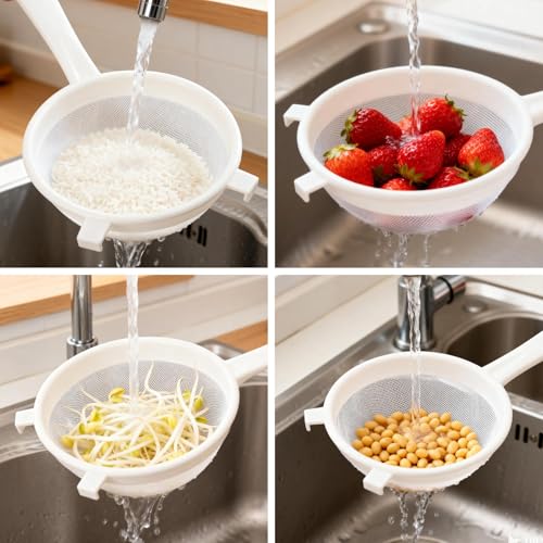 5Pcs Kefir Strainer Set, 5 Sizes Plastic Nylon Mesh Strainers with Handle Double Ear Fine Mesh Colander Flour Sifter for Yogurt Baking Kitchen Kefir Tea Juice Pasta