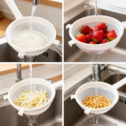 5Pcs Kefir Strainer Set, 5 Sizes Plastic Nylon Mesh Strainers with Handle Double Ear Fine Mesh Colander Flour Sifter for Yogurt Baking Kitchen Kefir Tea Juice Pasta