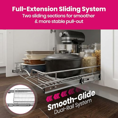 HOLDN’ STORAGE Pull Out Cabinet Organizer, 8”W x 21”D Cabinet Drawer | Heavy-Duty Caddy, Lifetime Limited Warranty, Steel Metal Cabinet Drawers, Chrome, Requires At Least 9-1/4” Cabinet Opening - size: 8"W x 21"D