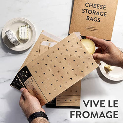 Formaticum Cheese Storage Bags with Storage Paper & Adhesive Labels - Wax Paper Bags & Paper - Cheese Paper for Wrapping Cheese - Porous Brown Paper Bags 6 x 11 (75 x Bags, Sheets & Labels)