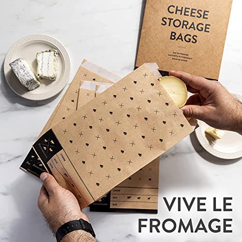 Formaticum Cheese Storage Bags with Storage Paper & Adhesive Labels - Wax Paper Bags & Paper - Cheese Paper for Wrapping Cheese - Porous Brown Paper Bags 6 x 11 (45 x Bags, Sheets & Labels)