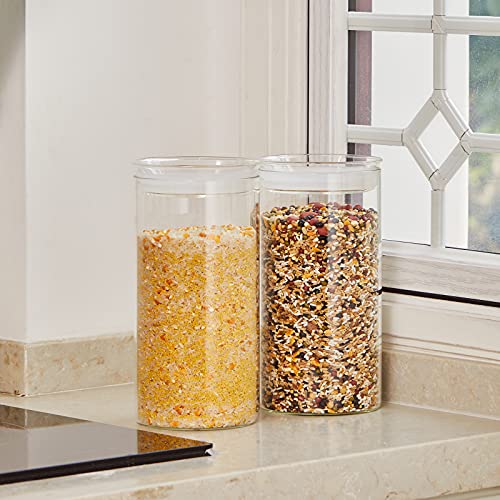 ZENS 74 fl.oz Glass Storage Containers with Airtight Lids, 2 Set 4.7in Wide Mouth Clear Food Storage Jars for Kithen Pantry Baking Flour, Clear Glass Canisters Sets for Pasta, Coffee Beans, Rice - size: 9.2-74oz 2Pack