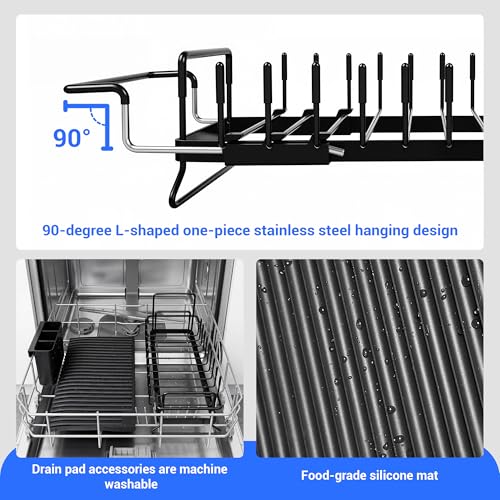 Expandable & Collapsible Dish Drying Rack for Over The Sink and in Sink, Stainless Steel with Silicone Drip Tray, Space Saving Adjustable Dish Rack for Small Kitchen, Apartment & RV