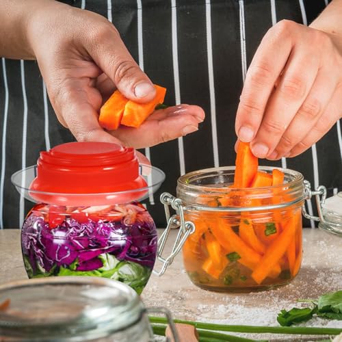OSALADI Kitchen Fermenting Jar with Airtight Seal and Handle for Pickling Sauerkraut Kimchi Transparent Food Storage Crock Preventing Oxidation and Odors Practical Pickle Container for